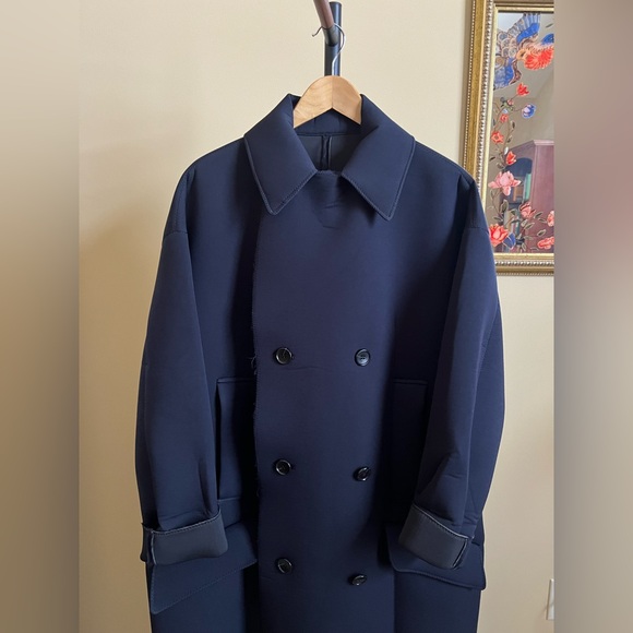 Toga Archives Coat Double-Breasted Neoprene Navy Size 10 US (40 French) - Picture 2 of 16
